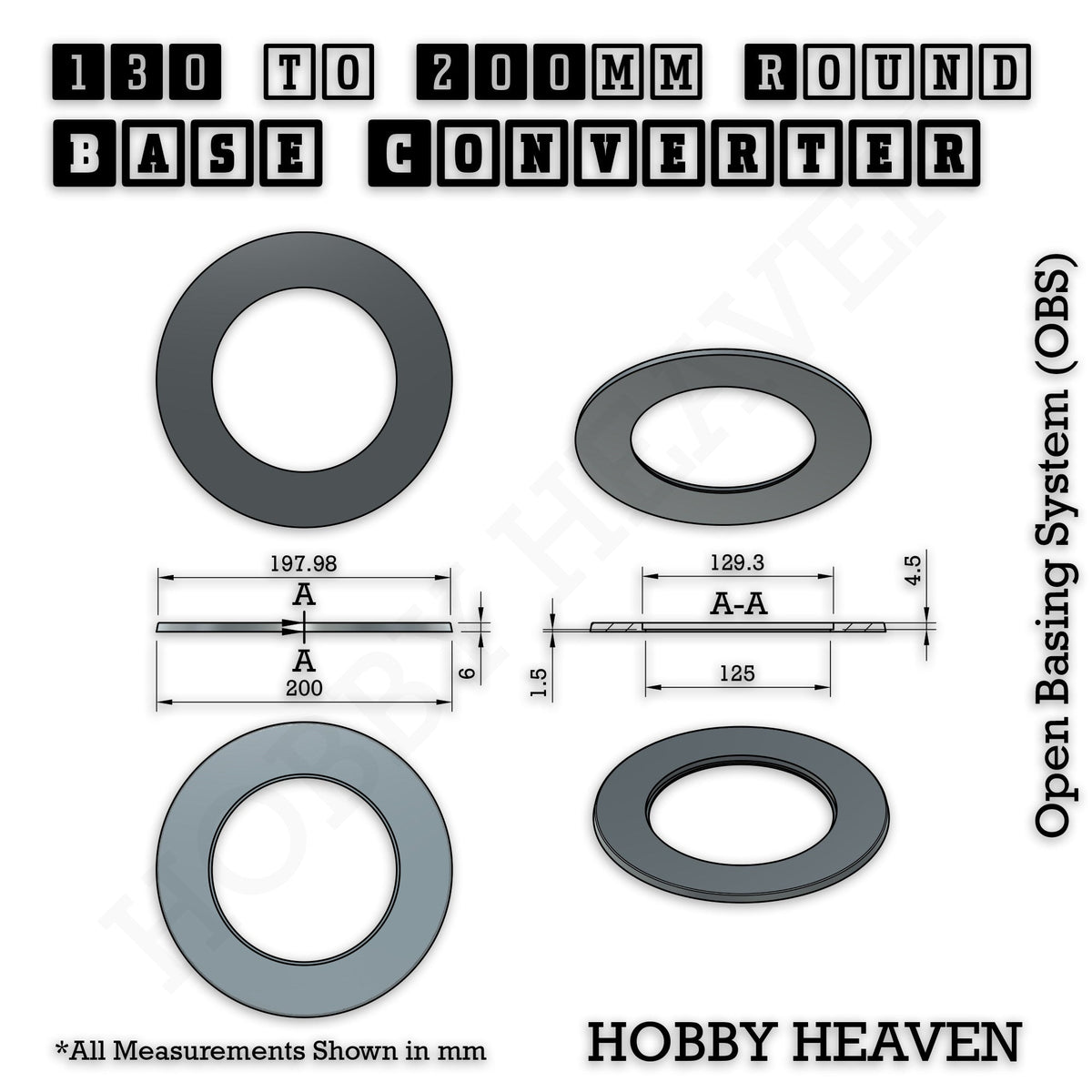 Round to Round Base Converters 3D Print Full Range