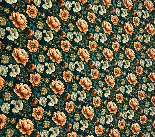 Vintage Roses Print Cotton Stretch Jersey 200 GSM 95/5 Lycra 4 Way Stretch