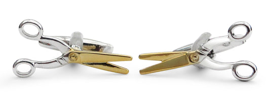 silver and gold sewing style scissor cufflinks