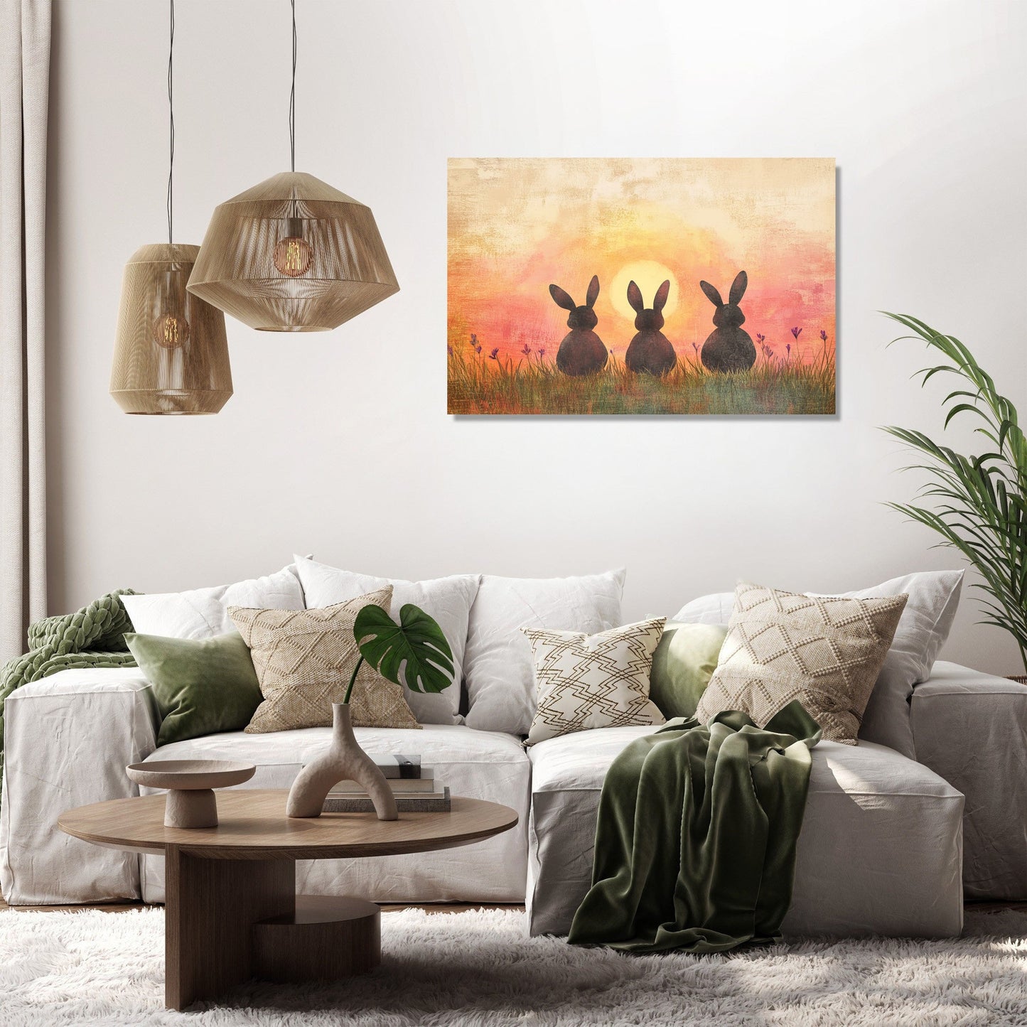 Three Bunnies Sunset Canvas