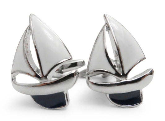 white and black sailboat cufflinks