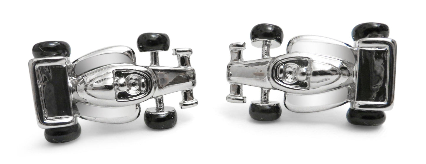 silver racing car cufflinks