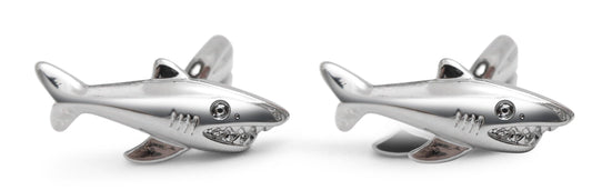silver "Jaws" style shark cufflinks