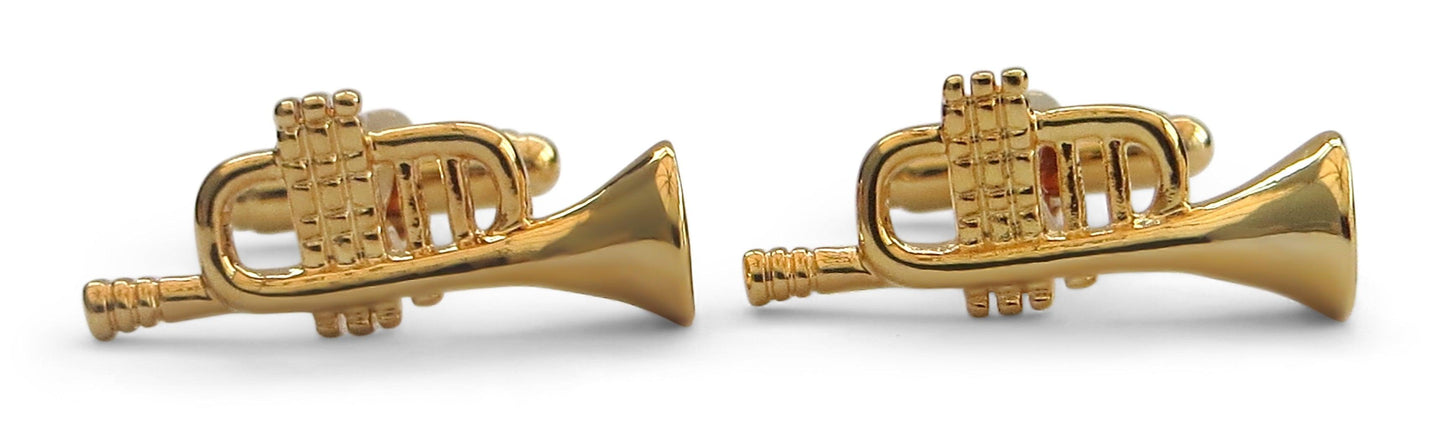 gold coloured trumpet musical style cufflinks