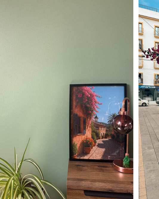 Mediterranean Street Wall Art – Rustic Floral Alleyway Photography Print