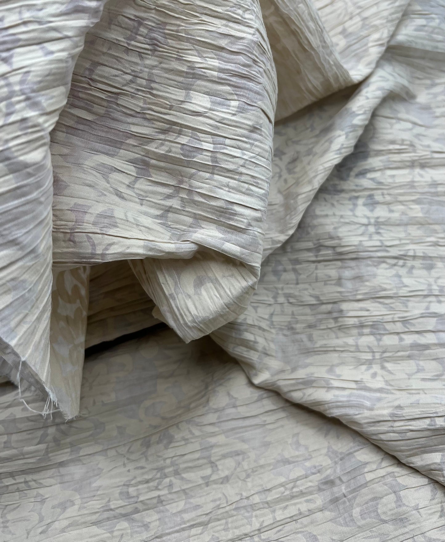 Beige Floral Crinkled Lightweight Non Stretch Woven Fabric