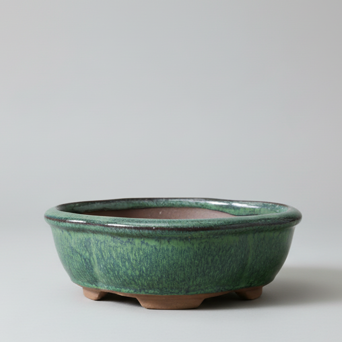 13cm Glazed Bonsai Pot | Floral | 13cm x 10cm x 5cm | Green