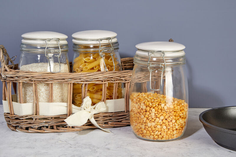 Country Cottage Set of 3 Glass Jars in a Basket