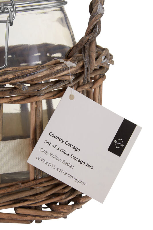 Country Cottage Set of 3 Glass Jars in a Basket