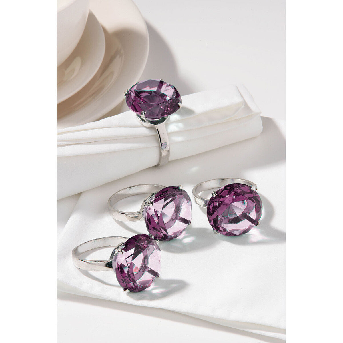 Set of Four Purple Napkin Rings | Diamante