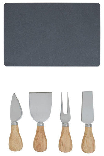 Carter Slate Board And 4 Piece Cheese Knife Set