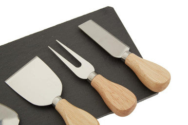 Carter Slate Board And 4 Piece Cheese Knife Set