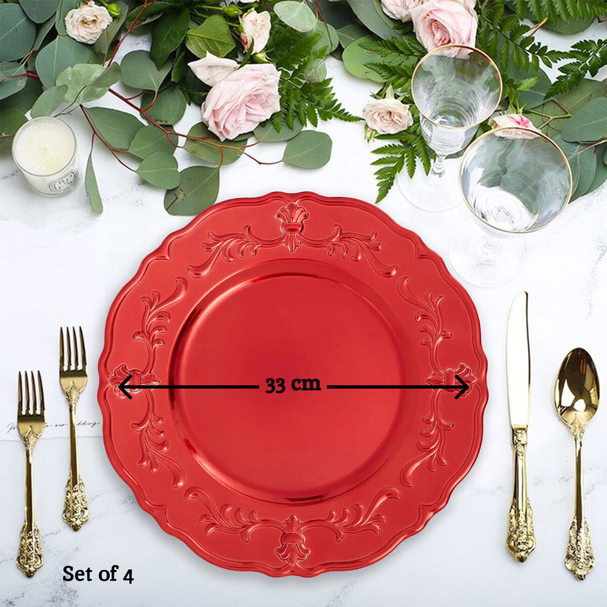 Red Finish Baroque Charger Plate | Dia