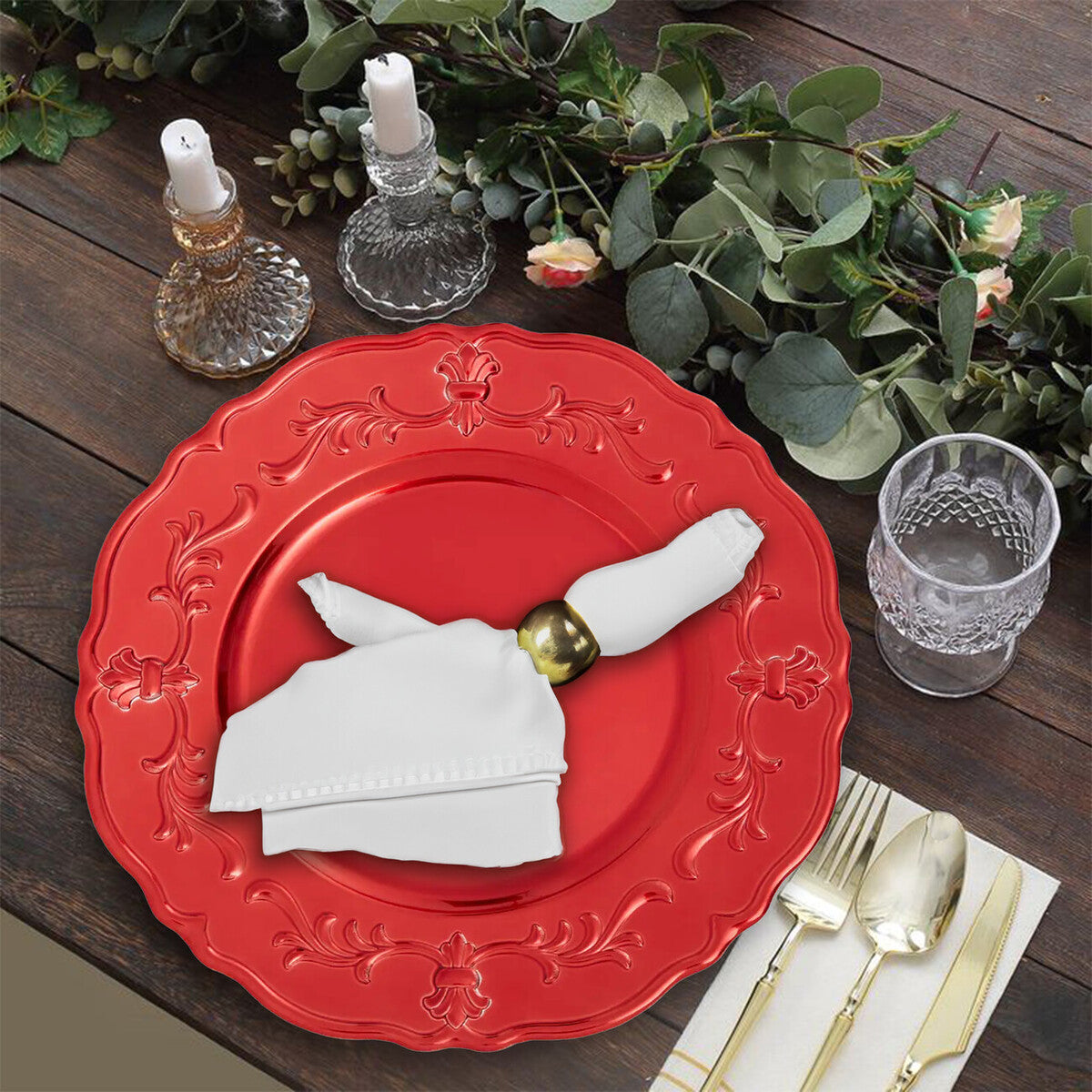 Red Finish Baroque Charger Plate | Dia