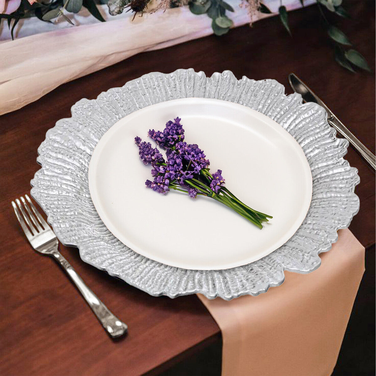 Silver Finish Reef Charger Plate | Dia
