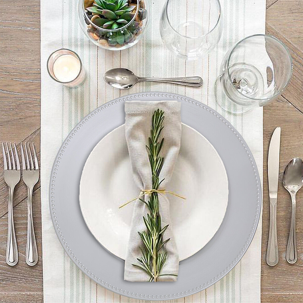 Dia Silver Finish Dotted Charger Plate
