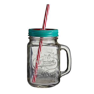 Embossed Mason Square Jar Mug With Watermelon Lid
