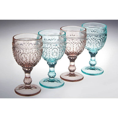Set Of Four Fleur Pink And Blue Glasses