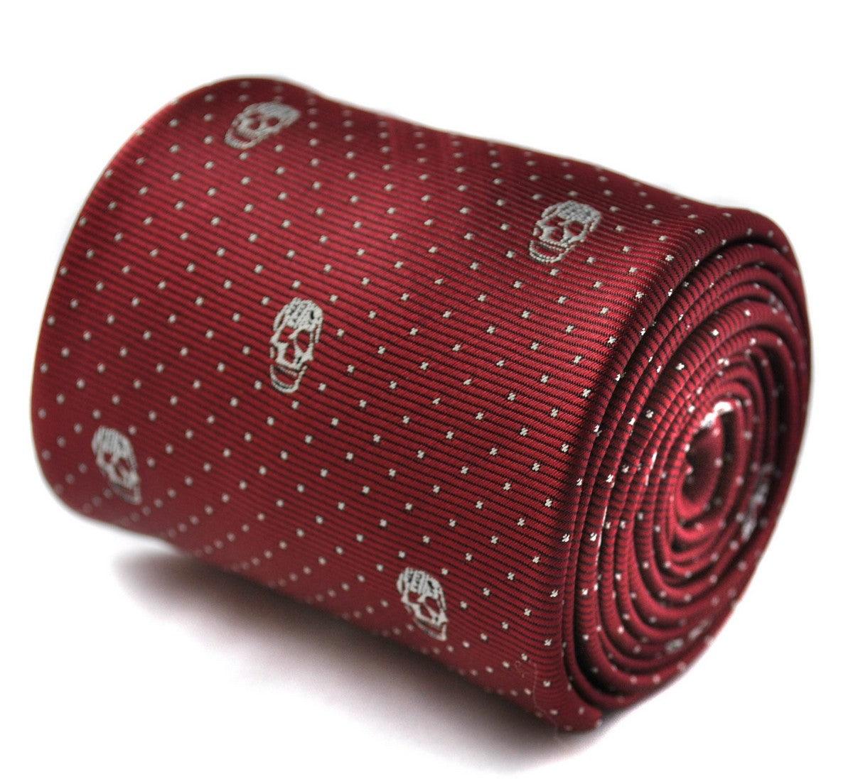 burgundy maroon tie with  skulls design