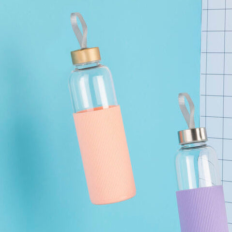 Glass Bottle with Peach Pink Silicone Sleeve | Mimo