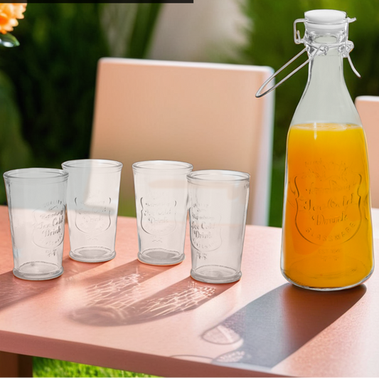 Dayla Embossed Glass Bottle Set With Four Glasses