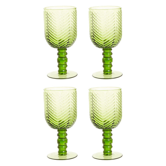 Fleur Set Of Four Green Wine Glasses