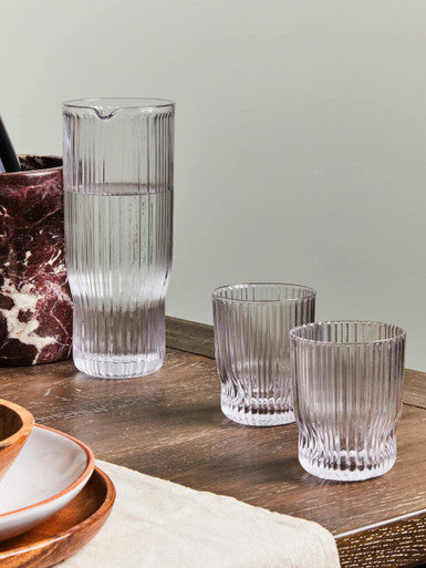 Juno Ribbed Glass And Jug Three Piece Set