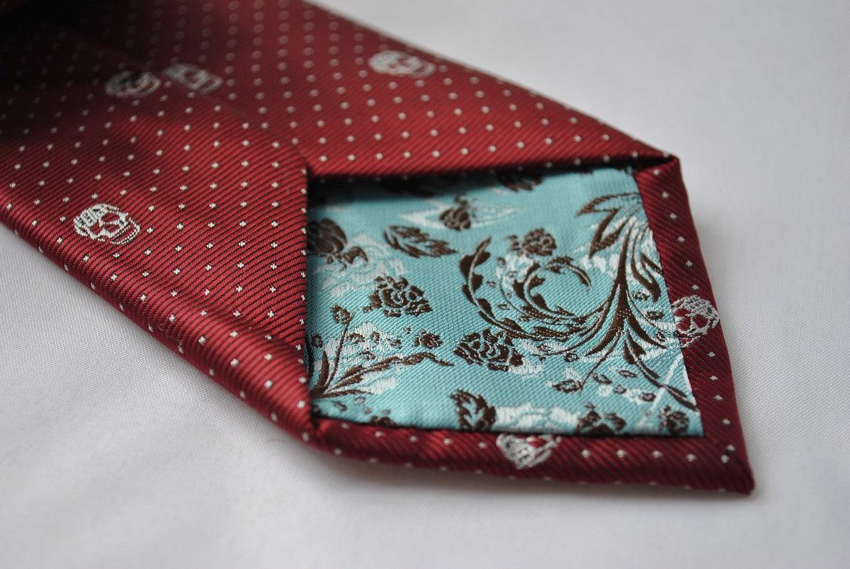 burgundy maroon tie with  skulls design