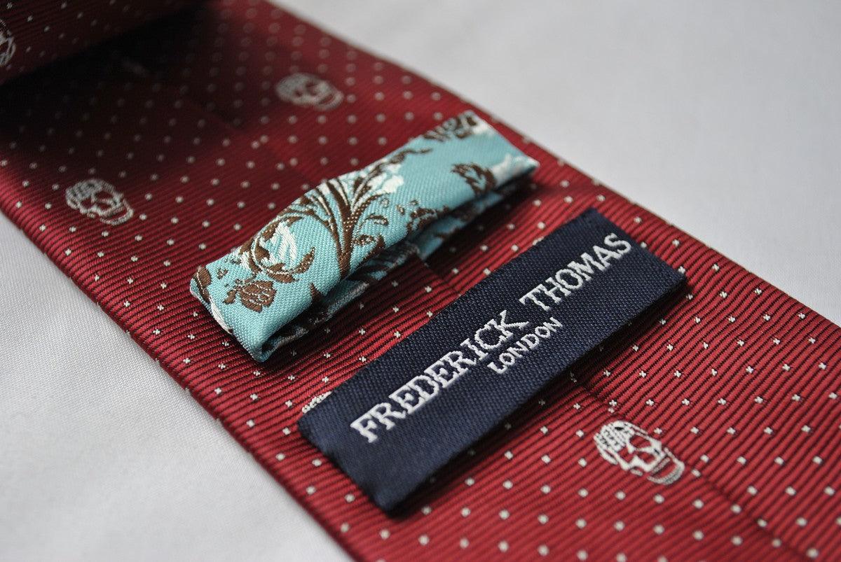 burgundy maroon tie with  skulls design