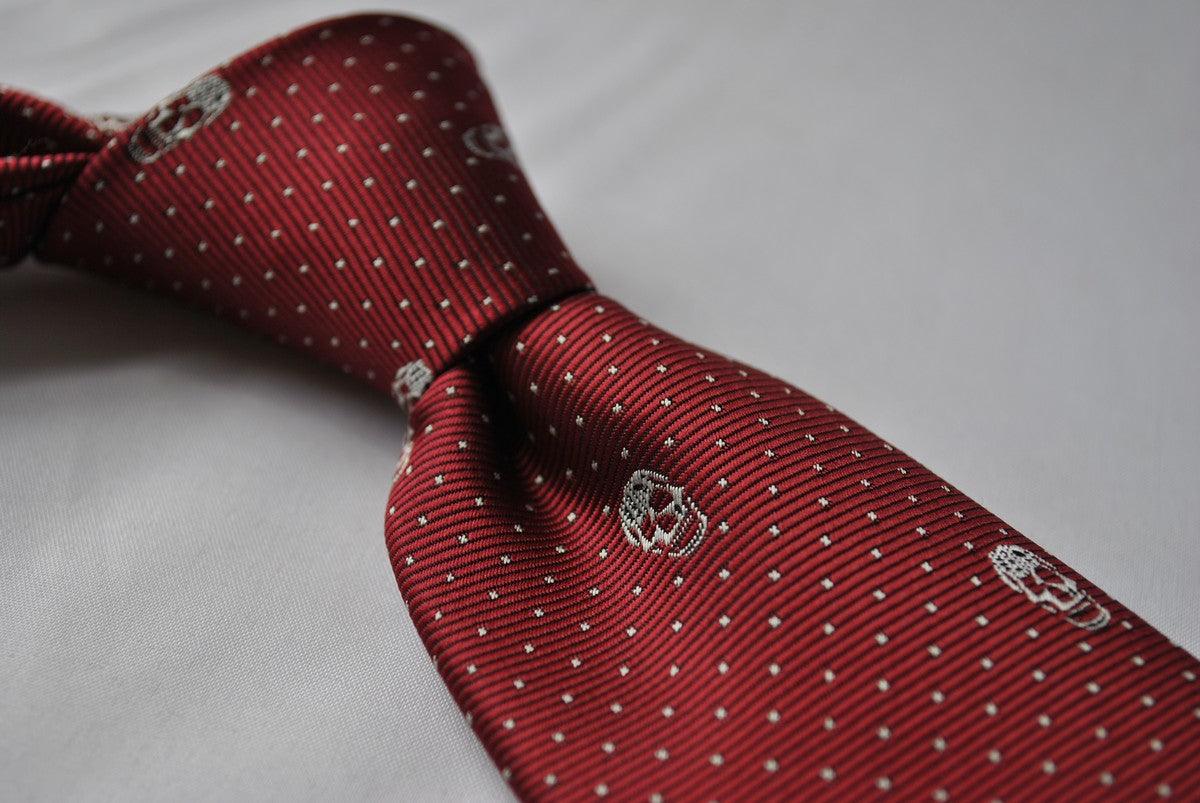 burgundy maroon tie with  skulls design