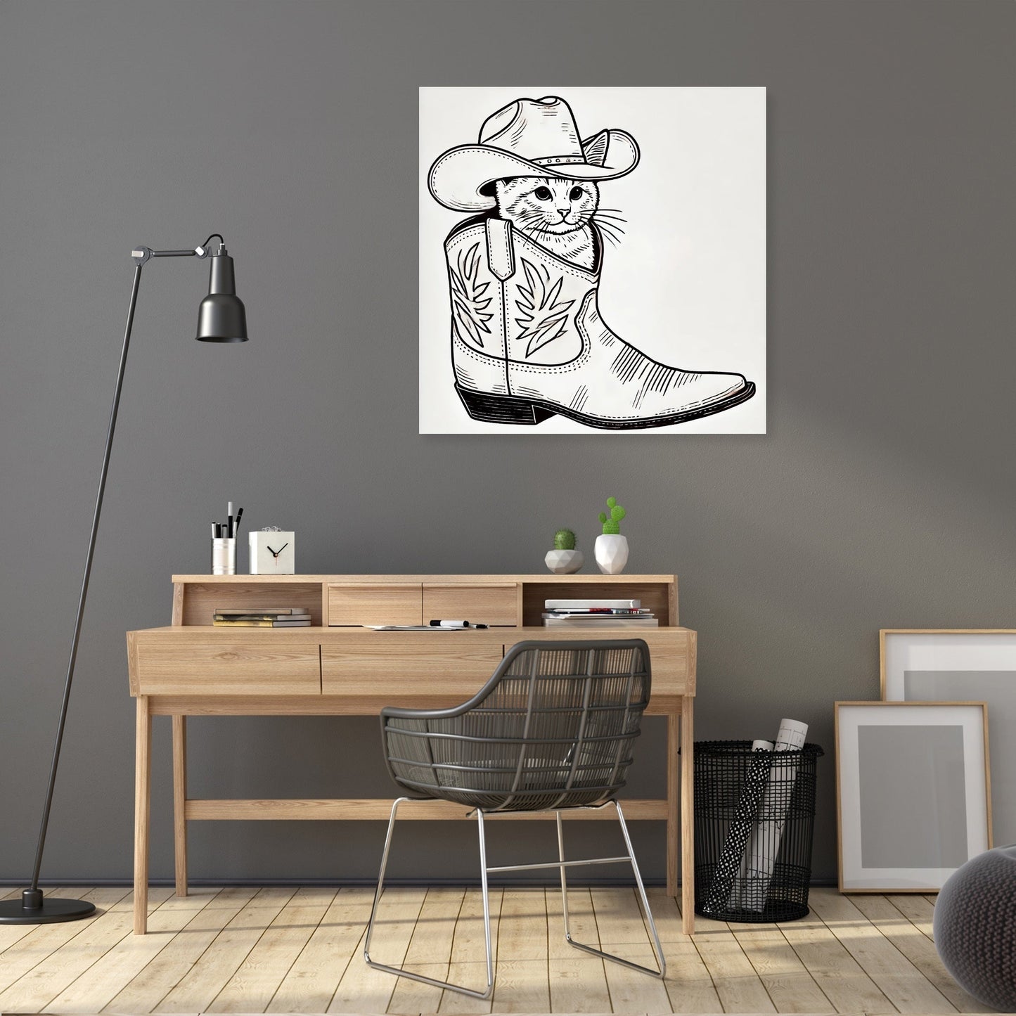 Whimsical Cat in Cowboy Boot Canvas