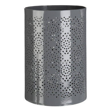 Punched Grey Finish Large Candle Holder | Punched Candle Holder