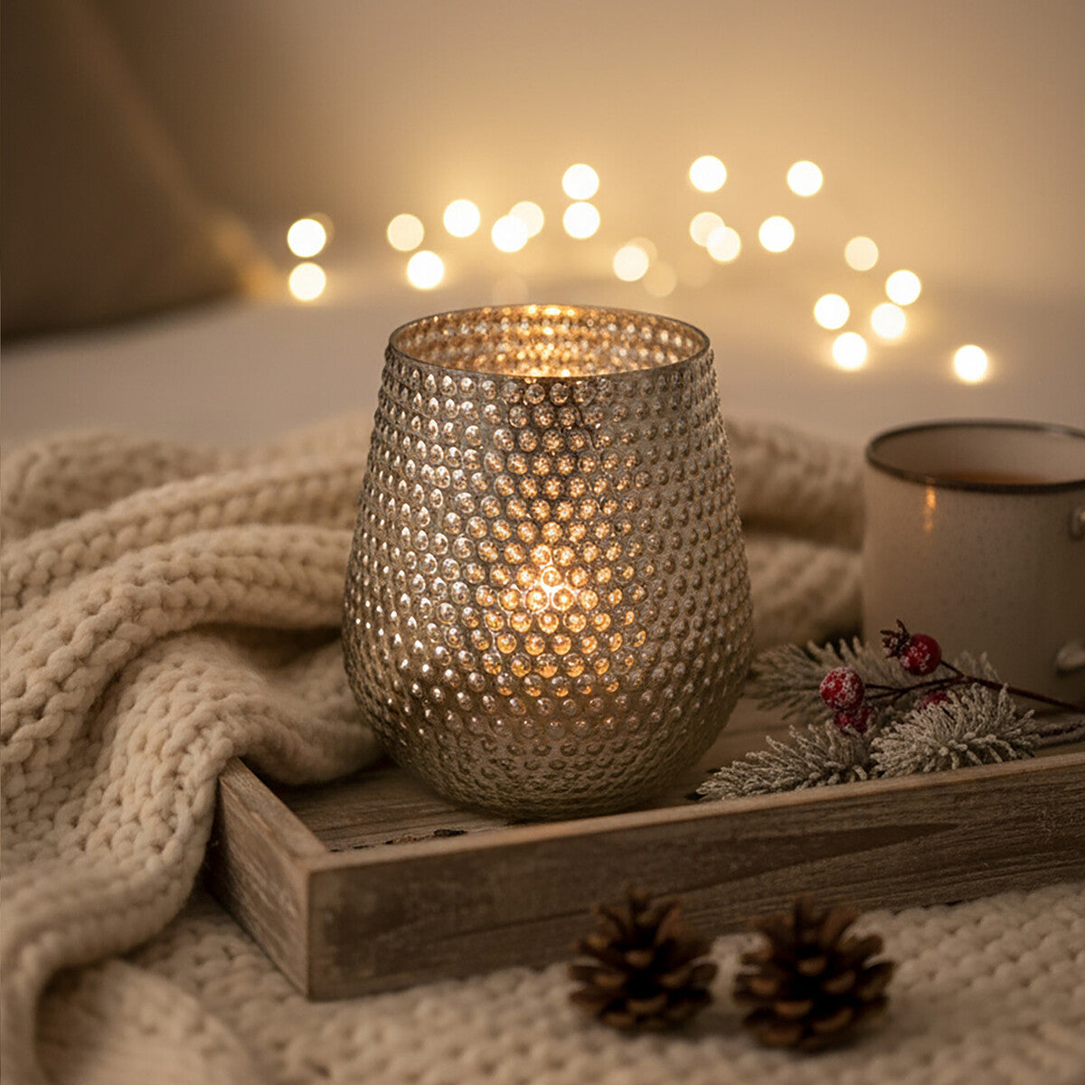 Complements Silver Large Glass Candle Holder