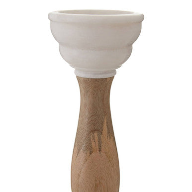 Sena White Marble and Mango Wood Candle Holder