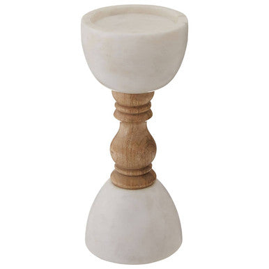 Large White Marble and Mango Wood Candle Holder | Sena