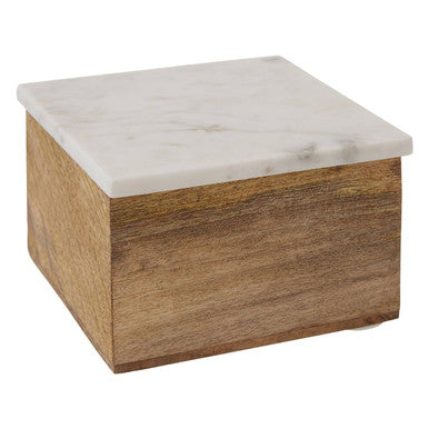 Sena Small Mango Wood Trinket Box With White Marble Lid