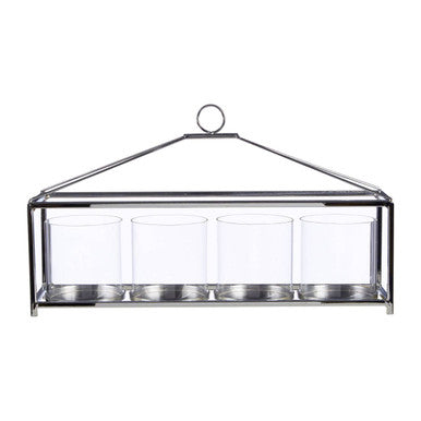 Glass And Silver Long Table Candle Holder