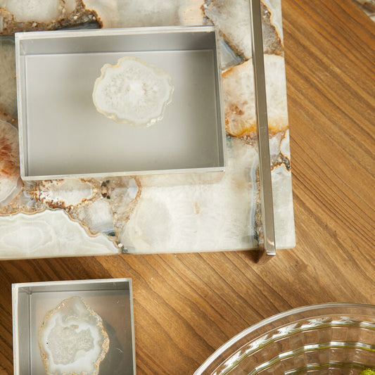 Bowerbird White Agate Large Trinket Box