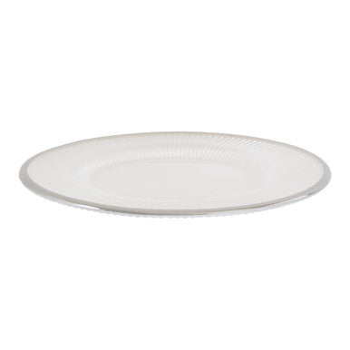White Embossed Glass Side Plate with Silver Rim | Ida