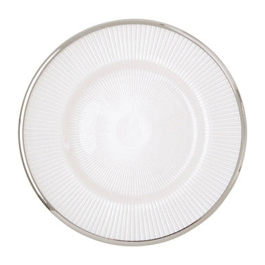 White Embossed Glass Side Plate with Silver Rim | Ida