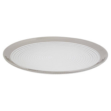 Embossed Glass Coupe Dinner Plate with Silver Rim | Ida