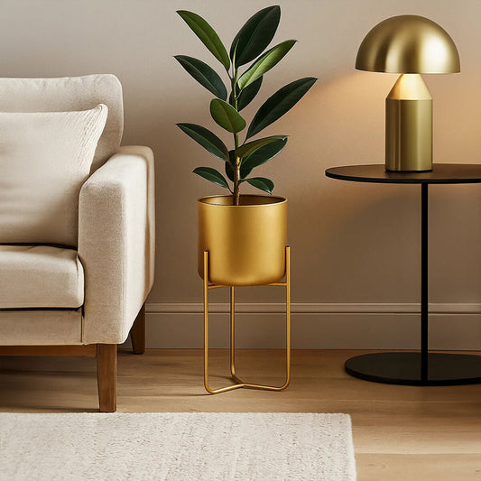 Avento Small Gold Finish Floor Planter