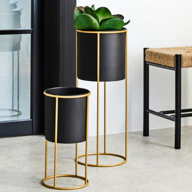 Trosa Large Black And Gold Floor Standing Planter