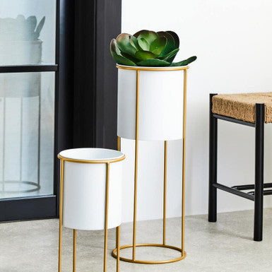 Trosa Large White And Gold Floor Standing Planter
