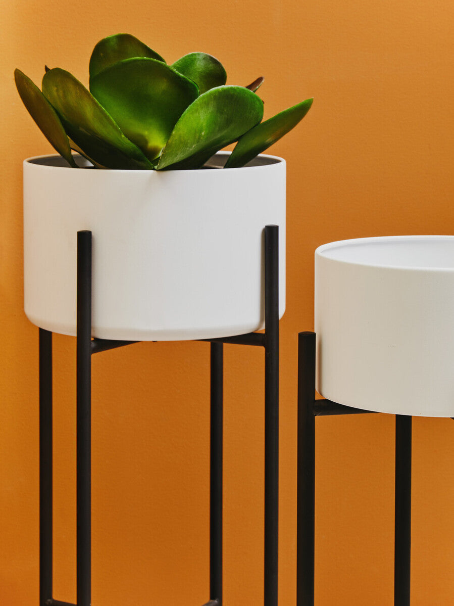 Trosa Small White And Black Floor Standing Planter