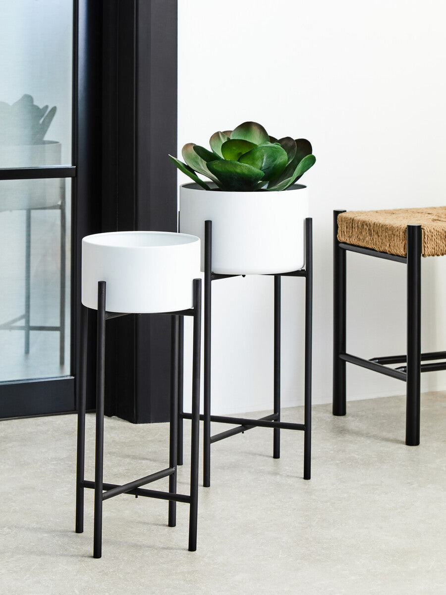Trosa Small White And Black Floor Standing Planter