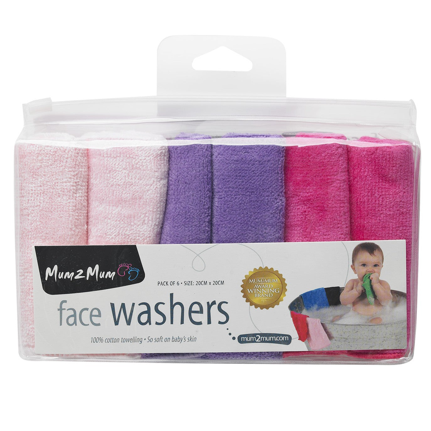 Mum 2 Mum Cotton Facewashers / Reusable Wipes - 6 Pack - PINKS