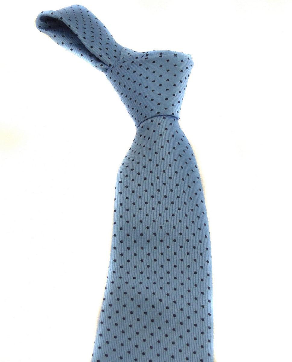 light blue tie with navy pin dots