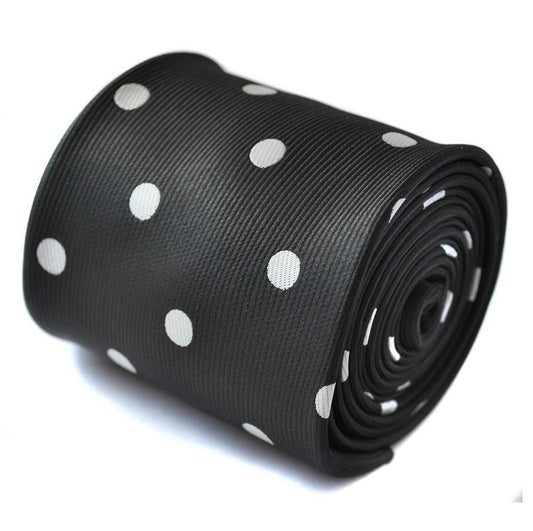 black tie with white polka dots