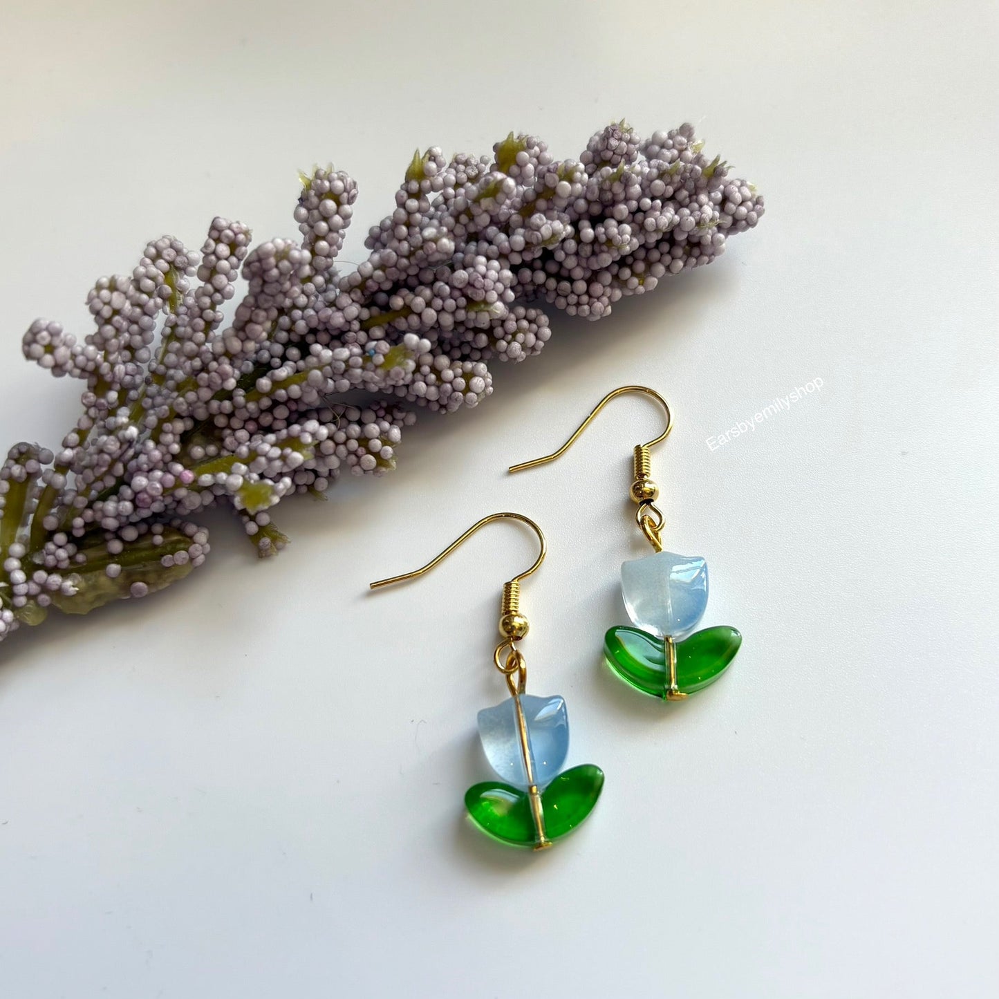 Cool silver or gold tulip flower dangle drop earrings